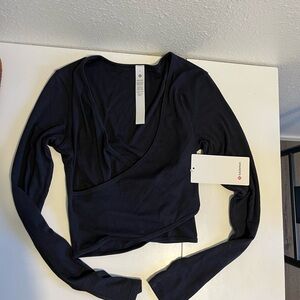 Black Long Sleeve Wrap Top